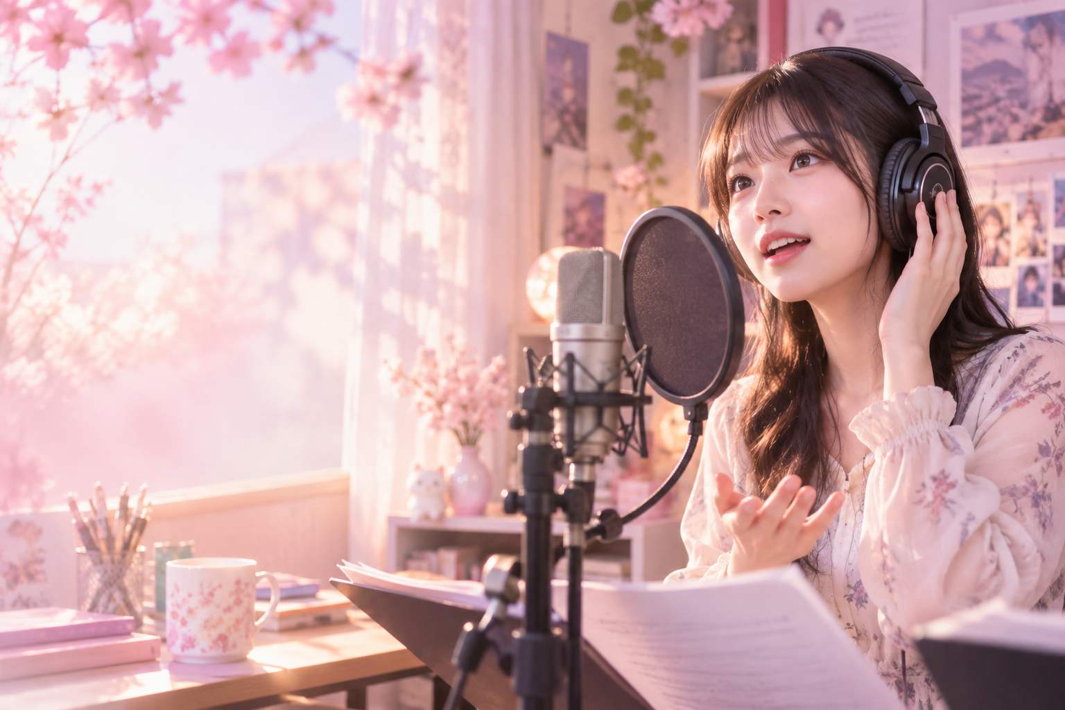 マイクに向かって声を収録するプレーヤー